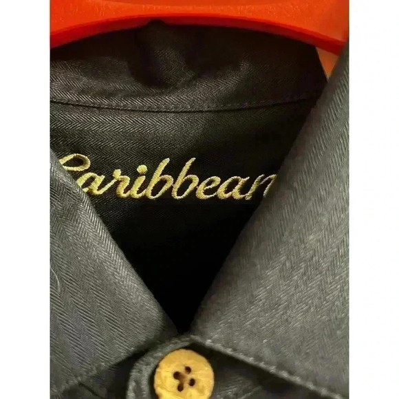 Caribbean Men’s Button Down Bourbon Embroidery Short Sleeve SZ L Mint - Picture 2 of 5